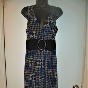 Kupcake V-neck Sleeveless Dress Blue Gray Print